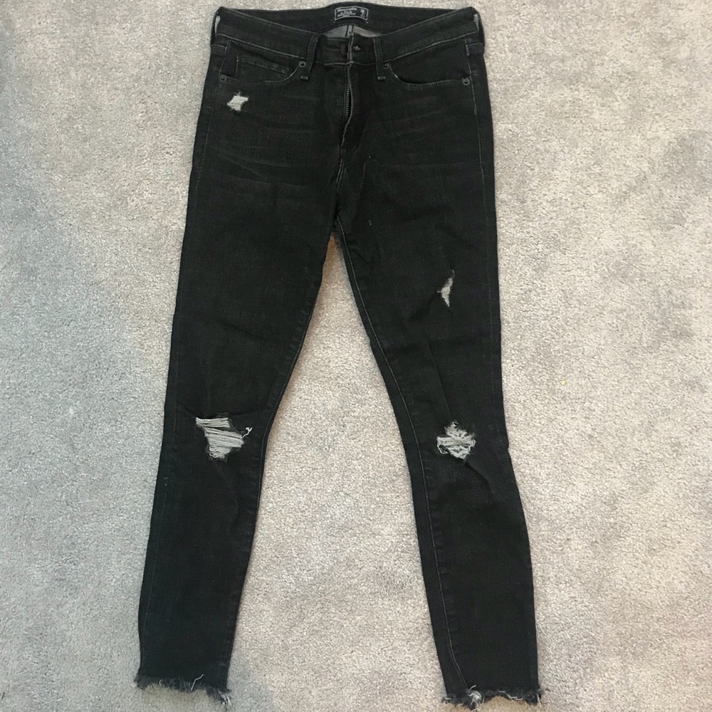 Abercrombie black ripped skinny jeans